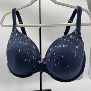 Cacique Cotton Boost Plunge Bra Size 42DDD navy blue stars underwire
